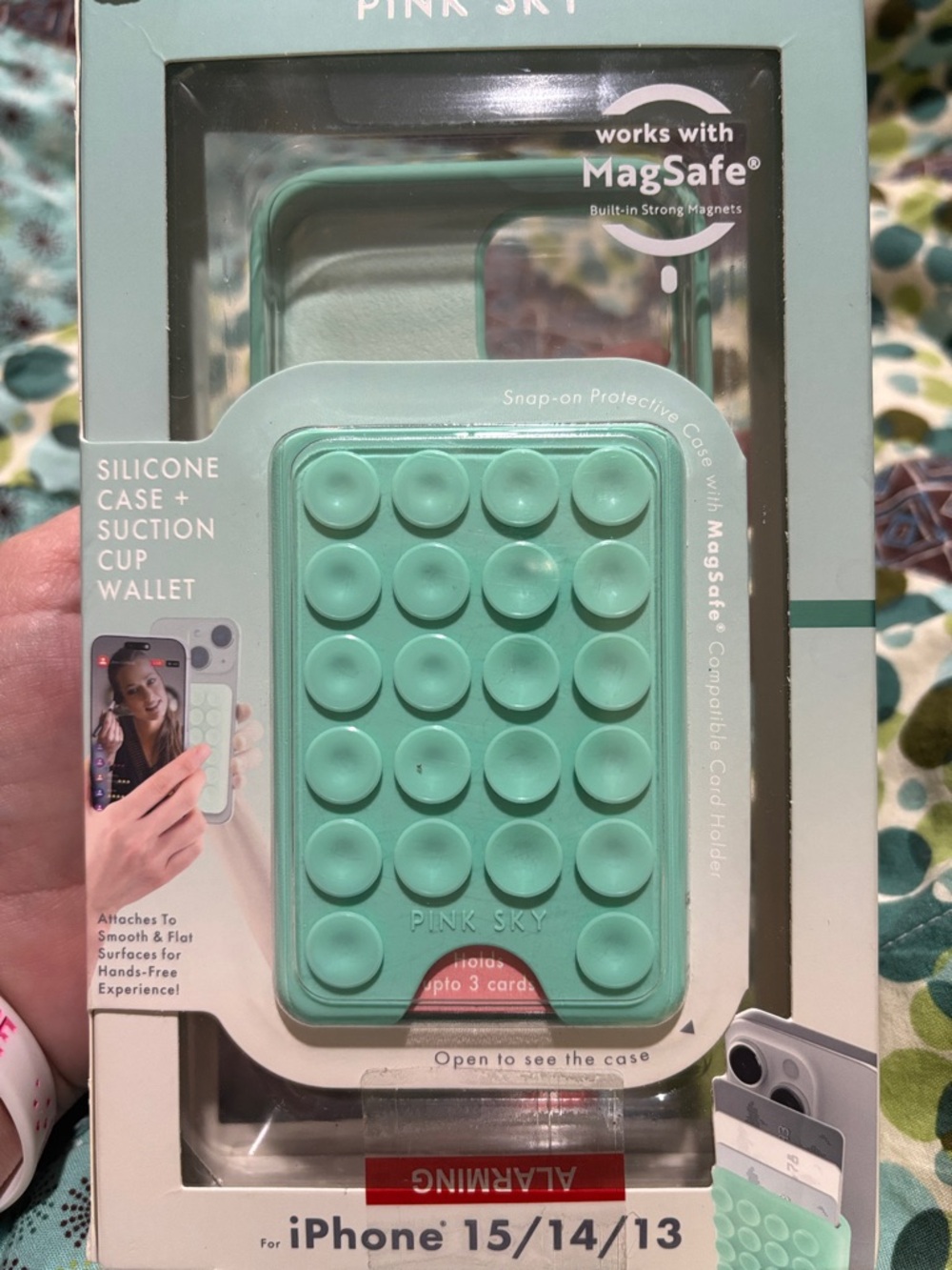 Pink Sky Silicone Suction Cup Wallet & MagSafe Case for iPhone - Mint Green